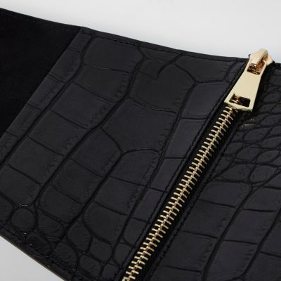 Black croc wide zip waist belt